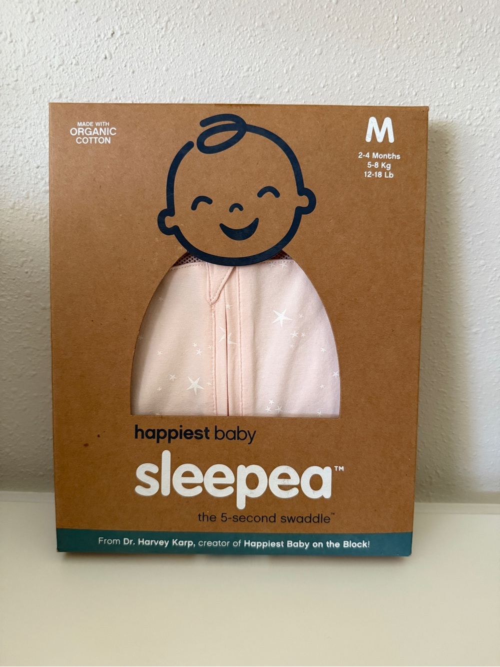 NIB Happiest Baby Sleepea Swaddle, Pink, Size M (2-4 months, 12-18lb)